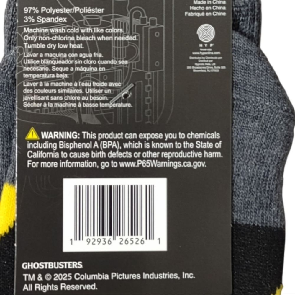 Ghostbusters Crew Socks Mens Unisex Gray Yellow Black Stripe Bundle And Save - Picture 4 of 4